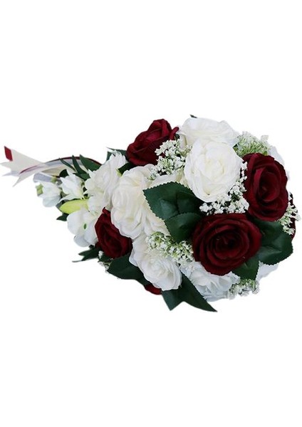 Düğün Buket Çiçek Buketleri Sahte Çiçek Saten Şerit Dekor B (Yurt Dışından)