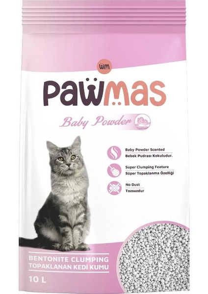 Bebek Pudrası Kokulu Bentonit Kedi Kumu 10 Lt