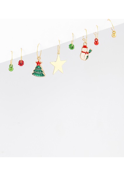 Yılbaşı Figür Uçlu Lisbon Saç Küpesi Seti 8'li Paket