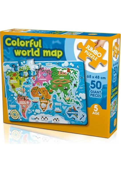 Colorful World Map Dünya Haritası Çocuk Puzzle & Yapboz - 50 Parça