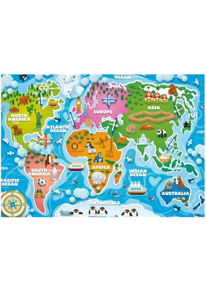 Colorful World Map Dünya Haritası Çocuk Puzzle & Yapboz - 50 Parça