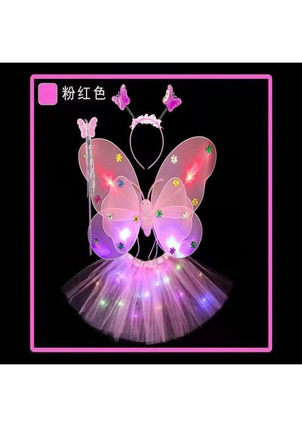 LED Işık Kelebek Kanatları Kız Çocuk Kostüm - Pembe (Yurt Dışından)