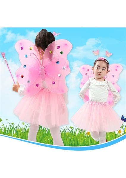 LED Işık Kelebek Kanatları Kız Çocuk Kostüm - Pembe (Yurt Dışından)
