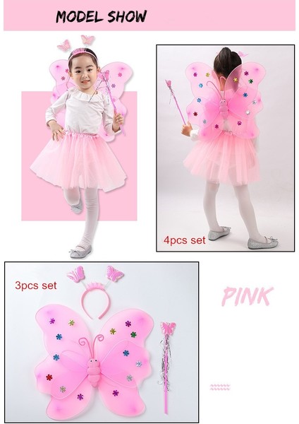LED Işık Kelebek Kanatları Kız Çocuk Kostüm - Pembe (Yurt Dışından)