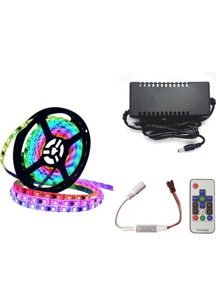 WS2811 ARGB Pixel Şerit LED 5m RF Kontrol Devresi+Adaptör