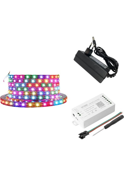 WS2812B ARGB Pixel Şerit LED 5VOLT 5m Ses ve Müzik Duyarli Wifi Kontrollü sp108+Adaptör (SP108E)