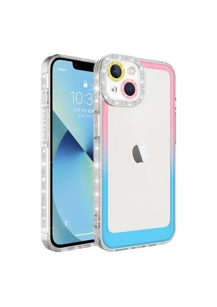Apple iPhone 14 Kılıf Simli ve Renk Geçiş Tasarımlı Lens Korumalı Park Kapak