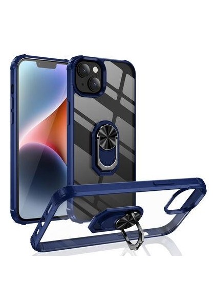 Apple iPhone 14 Kılıf Yüzüklü Standlı Şeffaf Mola Kapak