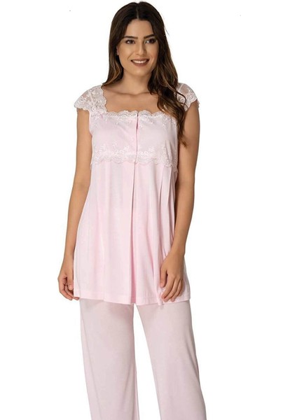 Puerpera Effort Kadın Pembe Kısa Kollu Lohusa Hamile Pijama Takımı 2303