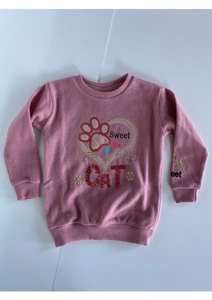 Kız Çocuk Baskılı Boncuklu Sweat