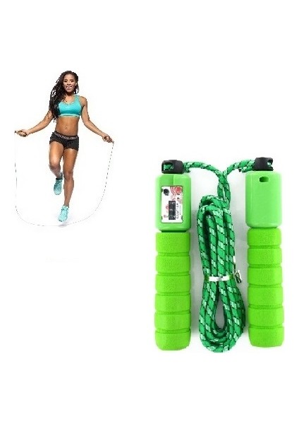 Yeşil Kondisyon Egzersiz Spor Sayaçlı Ayarlanabilir Sünger Saplı Şık Görünümlü Atlama Ipi