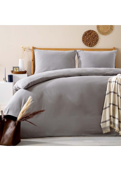 Leya Çift Kişilik Nevresim Seti 200X220 cm Sıcak Gri