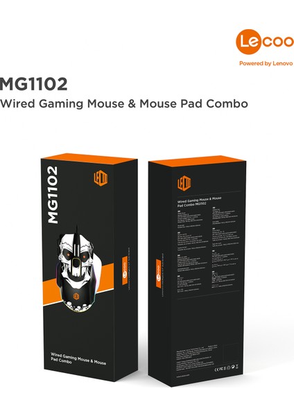 Lenovo Lecoo MG1102 Win Mac Kuru Kafa Desenli Kablolu RGB LED Aydınlatmalı 8200DPI 10 Makro Tuşlu 125 gr Gaming Mouse ve Mousepad Siyah