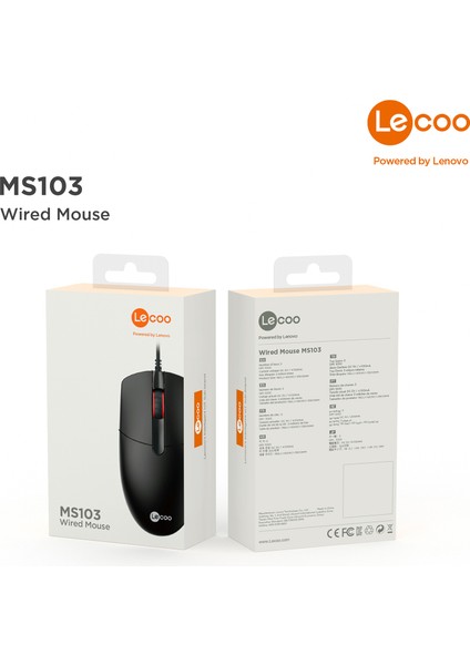 Lenovo Lecoo MS103 Tuşlu USB Kablolu 1000DPI Optik Mouse Siyah