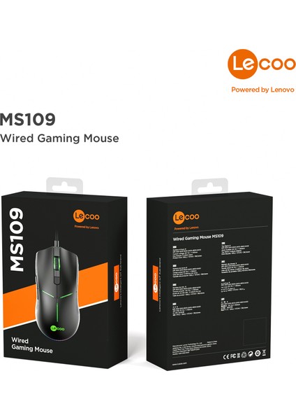 Lenovo Lecoo MS109 Kablolu RGB LED Aydınlatmalı 6400 DPI 8 Makro Tuşlu 132g Gaming Mouse Siyah