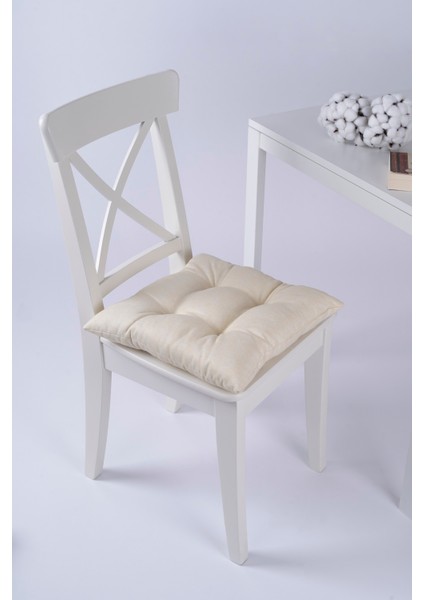 Beta Krem Pofidik Sandalye Minderi Bağcıklı 40x40cm