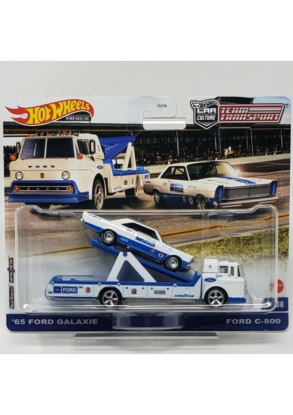 2022 Yeni Team Transport 65 Ford Galaxie - Ford C-800 - Blue - #38 1:64 Ölçek Hot Wheels
