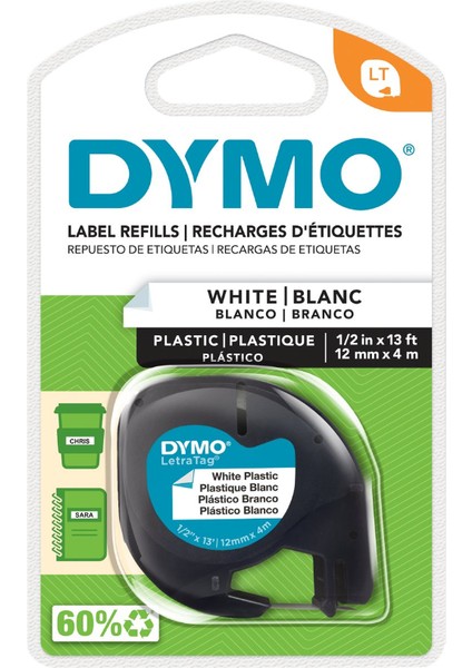 S0721660 Dymo Letratag Plastik Şerit 12 mm x 4m Beyaz 59422