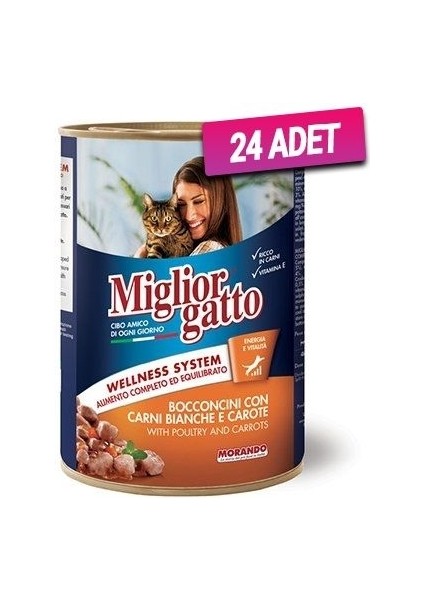 Kümes Hayvanı ve Havuçlu Yetişkin Kedi Konservesi 405 gr 24 Adet