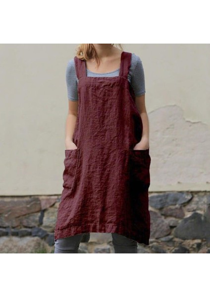 Pamuk Keten Önlük Pocket Cross Sırt Şef Önlükleri Kadınlar Için Xl Kırmızı (Yurt Dışından) modelleri