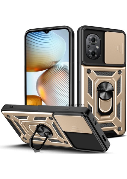 Xiaomi Poco M5 Uyumlu Kılıf Kamera Korumalı Pars Lens Sürgülü Yüzüklü Zırh Tank Yüzüklü Military Shockproof Armor Case