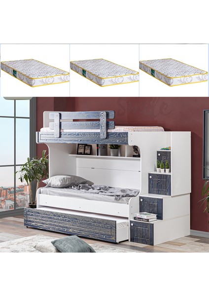 Aslı Yavrulu Ranza - Lacivert + 3 Adet Comfort Yatak