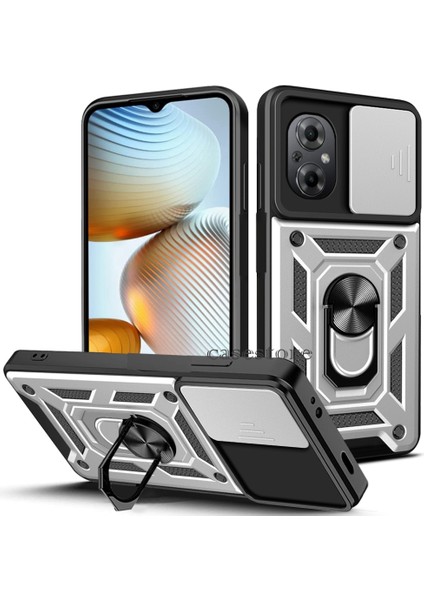 Xiaomi Poco M5 Uyumlu Kılıf Kamera Korumalı Pars Lens Sürgülü Yüzüklü Zırh Tank Yüzüklü Military Shockproof Armor Case