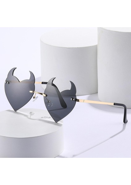 Moda Şeytan Kulak Kalp Güneş Gözlüğü Partisi Fotoğraf Props Çerçevesiz Güneş Gözlüğü Kırmızı(Yurt Dışından) fiyatları