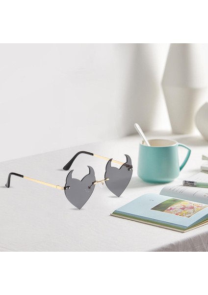 Moda Şeytan Kulak Kalp Güneş Gözlüğü Partisi Fotoğraf Props Çerçevesiz Güneş Gözlüğü Kırmızı(Yurt Dışından) modelleri