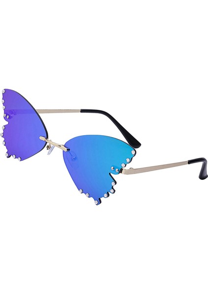 Retro Tarzı Kelebek Güneş Gözlüğü Rhinestones Güneş Gözlükleri Kadın Kadın Mavi