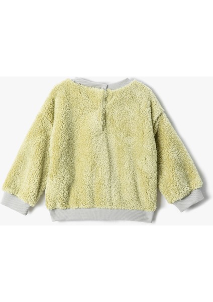 Peluş Sweatshirt Ayıcık Aplike Detaylı İşlemeli Uzun Kollu