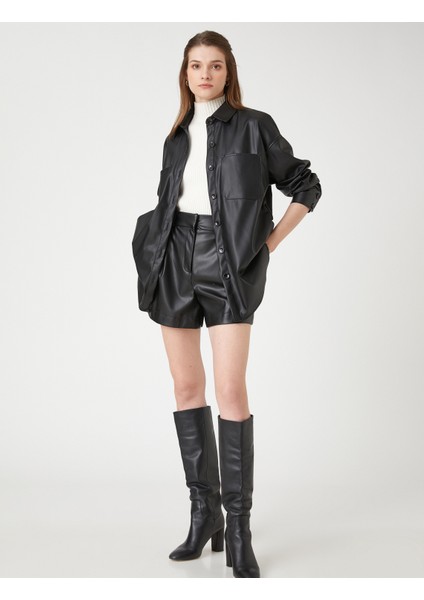 Deri Görünümlü Gömlek Ceket Cepli Düğmeli modelleri