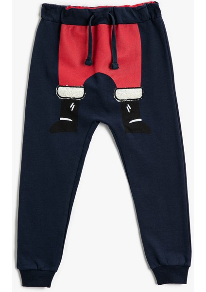 Jogger Eşofman Altı Yılbaşı Temalı Noel Baba Baskılı Beli Bağlamalı