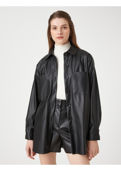 Deri Görünümlü Gömlek Ceket Cepli Düğmeli indirimleri