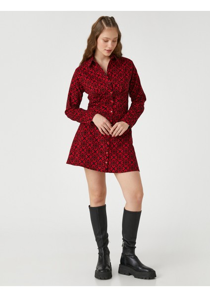 Çiçekli Gömlek Elbise Uzun Kollu Düğmeli Manşet Yaka fiyatları