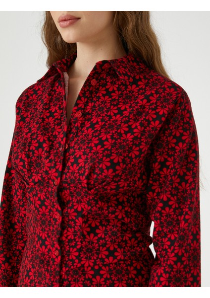 Çiçekli Gömlek Elbise Uzun Kollu Düğmeli Manşet Yaka indirimleri
