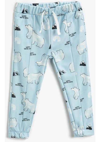 Yumuşak Dokulu Kutup Ayısı Baskılı Jogger Eşofman Altı Cepli Beli Bağlamalı