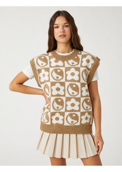 Örgü Süveter Bisiklet Yaka Karma Desenli modelleri