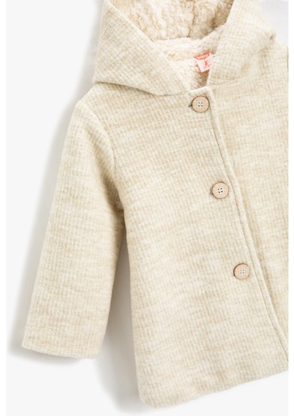 İçi Peluş Astarlı Yün Karışımlı Kapşonlu Mont Düğme Kapamalı modelleri