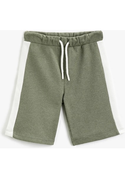 Beli Bağlamalı Şort Kontrast Renkli Dokulu