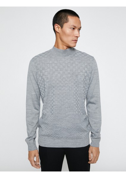 Basic Triko Kazak Yarım Balıkçı Yaka Uzun Kollu Geometrik Desenli modelleri