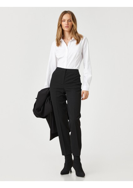 Crop Cigarette Pantolon Cepli Yüksek Bel