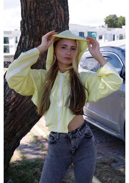 Kadın Kapşonlu Yan Dekolteli Sweat Sarı L fiyatları