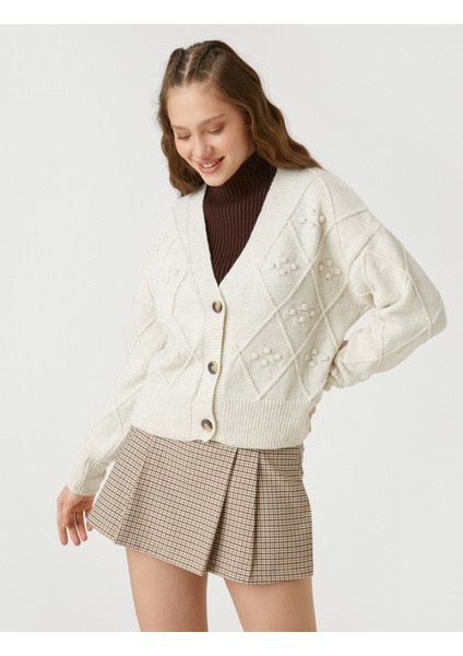 Crop Hırka Örgü V Yaka Uzun Kollu Düğmeli fiyatları