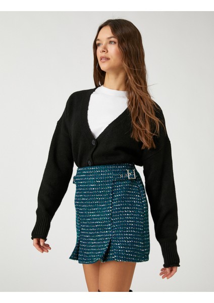 Mini Şort Etek Tüvit Piliseli Yanları Toka Detaylı Desenli