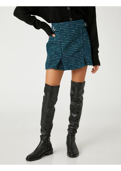 Mini Şort Etek Tüvit Piliseli Yanları Toka Detaylı Desenli modelleri