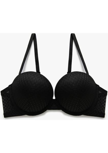 Dantelli Destekli Sütyen Ekstra Dolgulu Balenli Kaplı