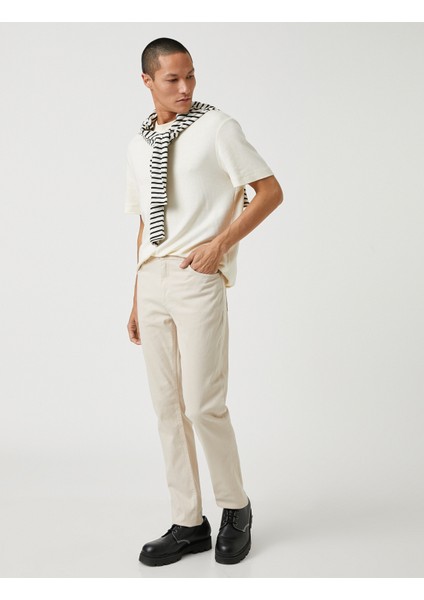 Basic Gabardin Pantolon Slim Fit Düğme Detaylı Cepli