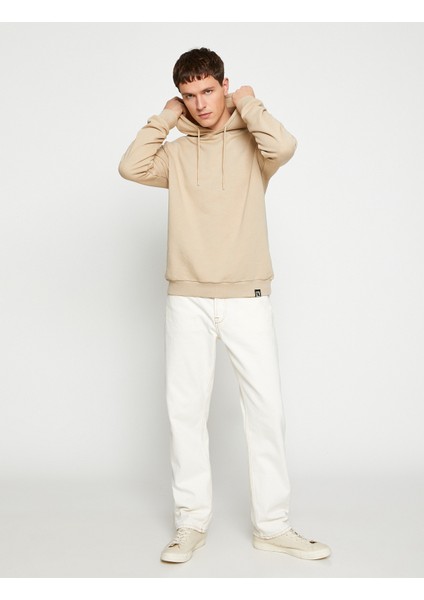 Basic Kapşonlu Sweatshirt Etiket Baskılı Uzun Kollu fiyatları