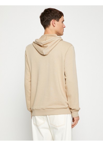 Basic Kapşonlu Sweatshirt Etiket Baskılı Uzun Kollu fırsatları